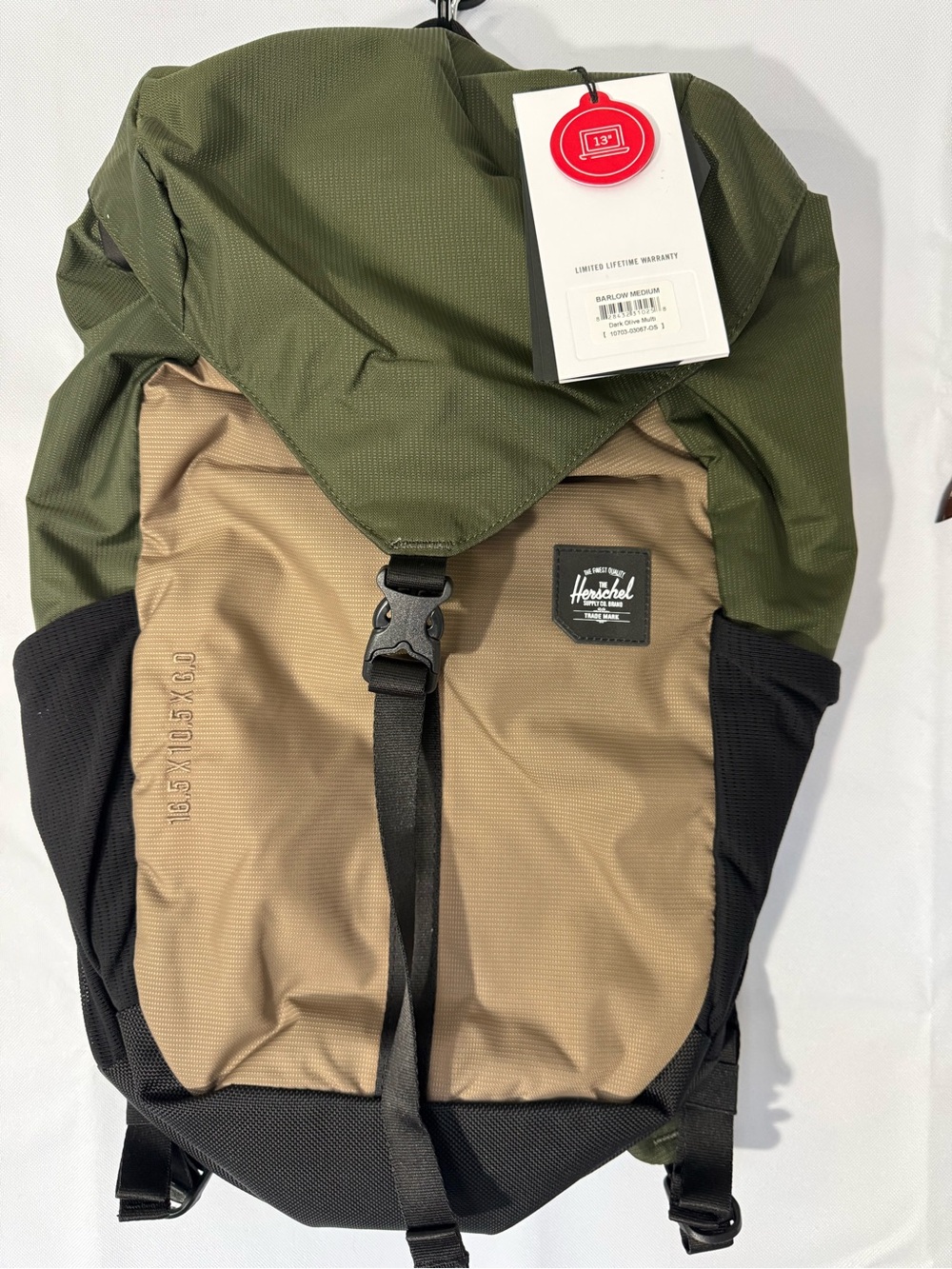Herschel Barlow Medium Backpack Dark Olive Multi 17L 13” Laptop NWT
